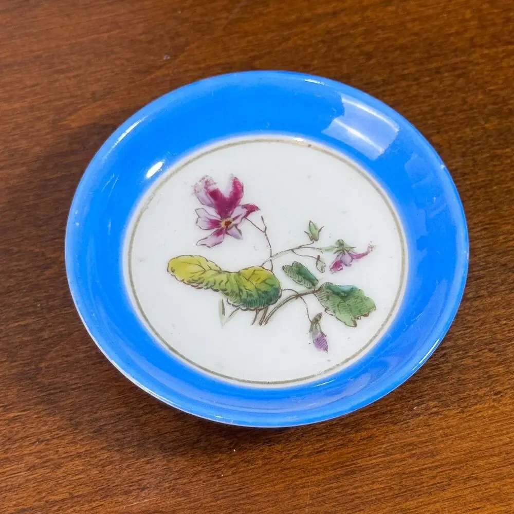 Antique Haviland & Co Limoges Butter Pat Hand Painted Floral Blue 2.75